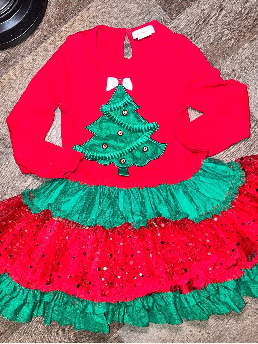 Emily Rose Red & Green Christmas Tree Tutu Dress Size 7